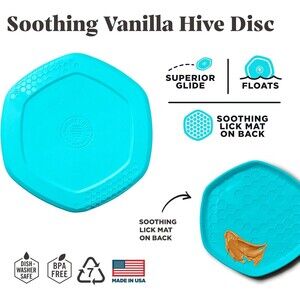 Vanilla Scented Hive Frisbee Disc for Dogs -Blue, Floats, With Lick Mat On Back